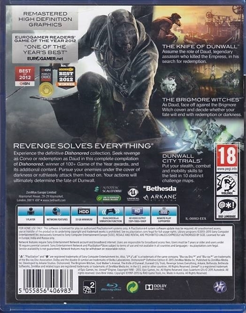 Dishonored Definitive Edition - PS4 (A Grade) (Genbrug)